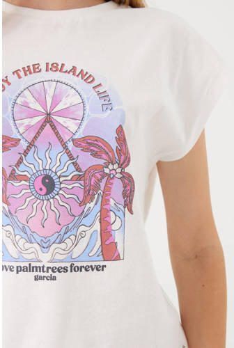 Garcia T-shirt met printopdruk wit roze lila Meisjes Katoen Ronde hals 128 134 - Foto 2