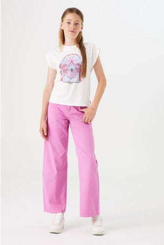 Garcia T-shirt met printopdruk wit roze lila Meisjes Katoen Ronde hals 128 134 - Foto 3