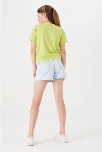 Garcia T-shirt met tekst lime Geel Meisjes Katoen Ronde hals Tekst 128 134