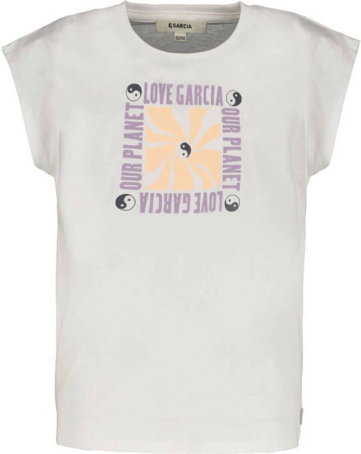 Garcia T-shirt met printopdruk wit Meisjes Katoen Ronde hals Printopdruk 164 170