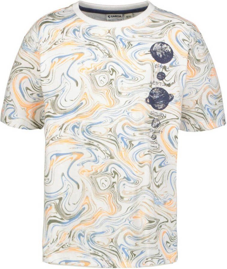 Garcia T-shirt wit multi Jongens Katoen Ronde hals Meerkleurig 116 122