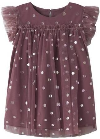 GUPPY BABY korte jurk met ruches en stippen paars Meisjes Polyester Ronde hals
