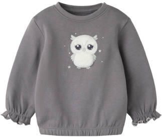 GUPPY BABY sweater met ruches en print grijs Printopdruk