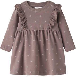 GUPPY BABY sweatjurk met ruches en print oudroze Meisjes Katoen Ronde hals
