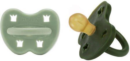 Hevea speen 2-pack 3-36 rond Moss Green & Deep Forest Fopspeen