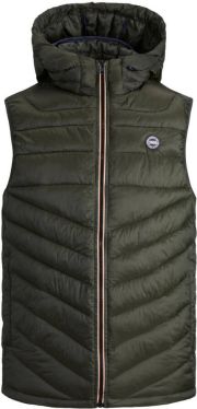 Jack & jones JUNIOR bodywarmer JJEHERO met logo donkergroen Jongens Polyester Capuchon 164 - Thumbnail 1