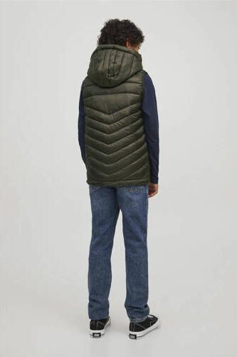 Jack & jones JUNIOR bodywarmer JJEHERO met logo donkergroen Jongens Polyester Capuchon 140 - Foto 3