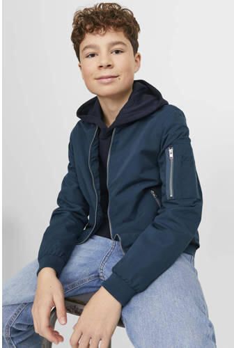 Jack & jones JUNIOR bomberjack zomer JJERUSH petrol blauw Jas Jongens Polyester Opstaande kraag 164