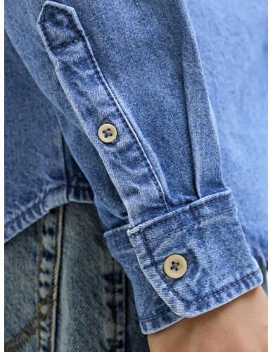 JACK & JONES JUNIOR denim overhemd medium blue denim Blauw Jongens Katoen Mao kraag - Foto 3