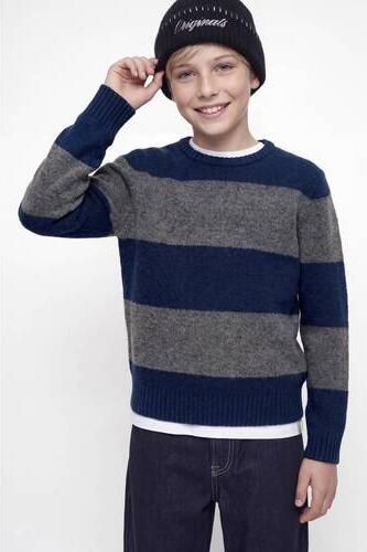 JACK & JONES JUNIOR gebreide gestreepte trui met wol donkerblauw Jongens Polyester Ronde hals - Foto 3