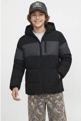JACK & JONES JUNIOR gebreide gewatteerde winterjas zwart Jongens Polyester Capuchon - Foto 2