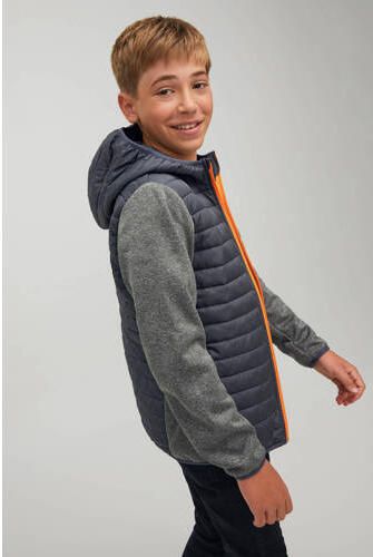 Jack & jones JUNIOR gewatteerde jas JJEMULTI grijs grijs melange Jongens Polyester Capuchon 128 - Foto 3