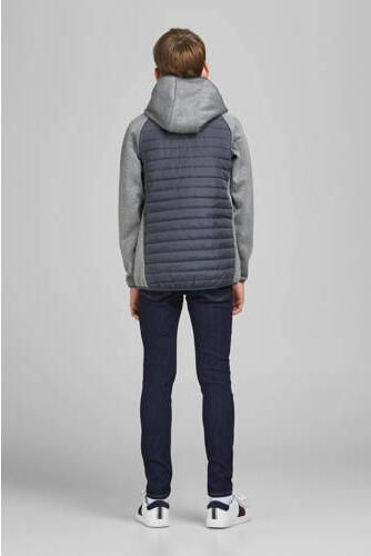 Jack & jones JUNIOR gewatteerde tussenjas JJEMULTI grijs melange donkerblauw oranje Jongens Polyester Capuchon 128
