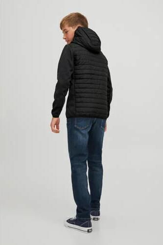 Jack & jones JUNIOR gewatteerde tussenjas JJEMULTI met logo zwart Jongens Polyester Capuchon 152 - Foto 4