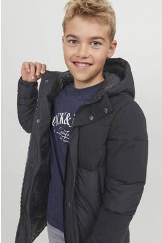 Jack & jones JUNIOR gewatteerde winterjas JJEFORCE zwart Jongens Gerecycled dons (duurzaam) Capuchon 176 - Foto 4
