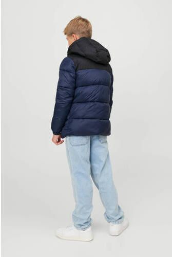 Jack & jones JUNIOR gewatteerde winterjas JJETOBY van gerecycled polyester donkerblauw zwart Jongens Gerecycled polyester (duurzaam) Capuchon 164 - Foto 3
