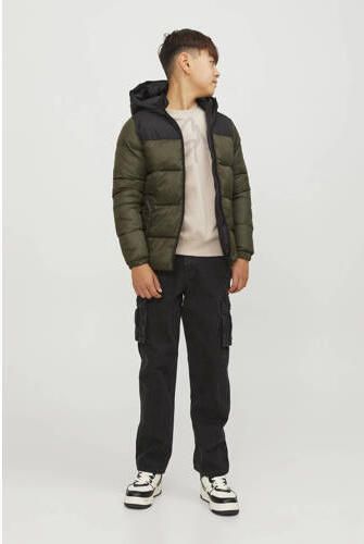 Jack & jones JUNIOR gewatteerde winterjas JJETOBY van gerecycled polyester donkergroen zwart 176 - Foto 2