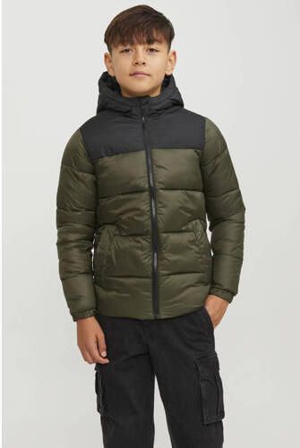Jack & jones JUNIOR gewatteerde winterjas JJETOBY van gerecycled polyester donkergroen zwart 176 - Foto 3