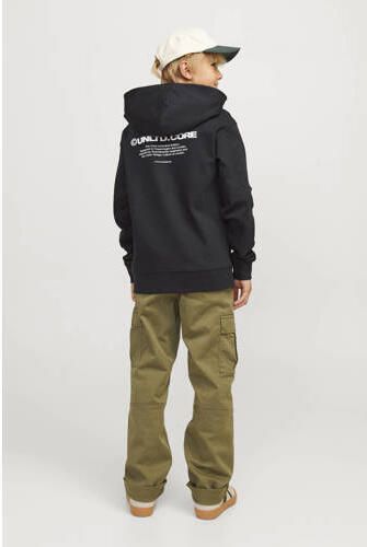 Jack & jones JUNIOR hoodie JCOAERO met tekst zwart Sweater Tekst 128
