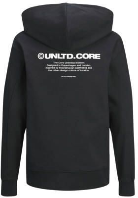 Jack & jones JUNIOR hoodie JCOAERO met tekst zwart Sweater Tekst 128 - Foto 2