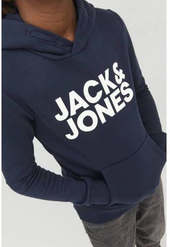 Jack & jones JUNIOR hoodie JJECORP met logo donkerblauw wit Sweater Logo 128 - Foto 3