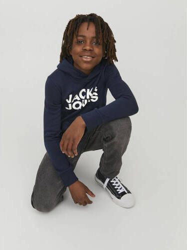 Jack & jones JUNIOR hoodie JJECORP met logo donkerblauw wit Sweater Logo 128 - Foto 2