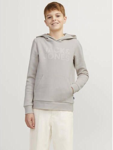 Jack & jones JUNIOR hoodie JJECORP met tekst ecru Sweater Jongens Katoen Capuchon 116 - Foto 2
