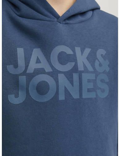 Jack & jones JUNIOR hoodie JJECORP met tekst petrol blauw Sweater Tekst 176 - Foto 3