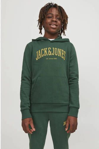 Jack & jones JUNIOR hoodie JJEJOSH met tekst donkergroen Sweater Tekst 152 - Foto 3