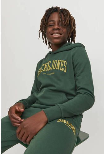 Jack & jones JUNIOR hoodie JJEJOSH met tekst donkergroen Sweater Tekst 152 - Foto 2