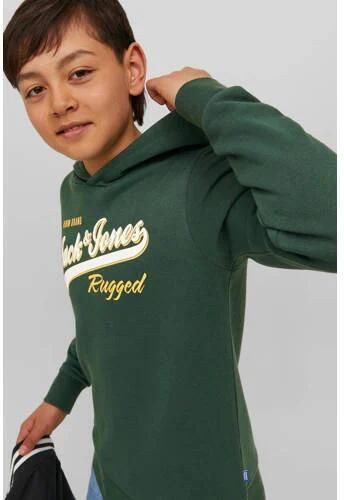 Jack & jones JUNIOR hoodie JJELOGO met logo donkergroen Sweater Logo 164 - Foto 3