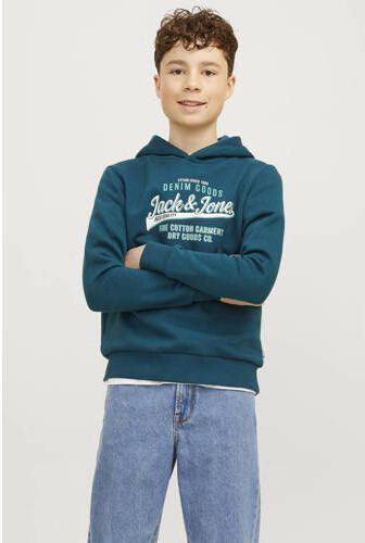 Jack & jones JUNIOR hoodie JJELOGO met logo petrol Sweater Blauw Logo 128 - Foto 3