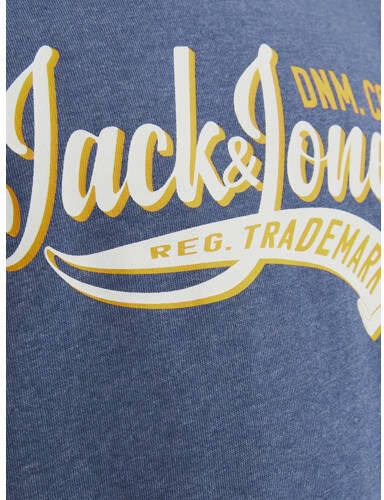 Jack & jones JUNIOR hoodie JJELOGO met tekst blauw geel Sweater Tekst 176 - Foto 3