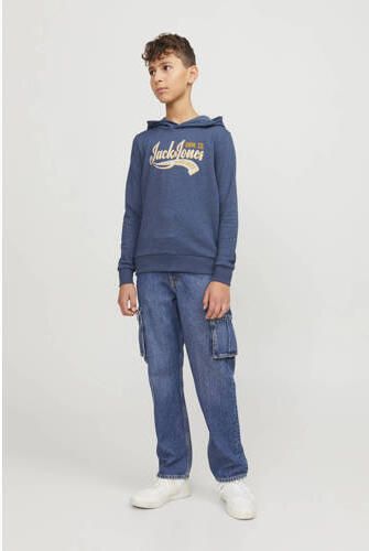 Jack & jones JUNIOR hoodie JJELOGO met tekst blauw geel Sweater Tekst 176