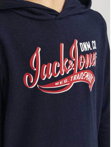 Jack & jones JUNIOR hoodie JJELOGO met tekst donkerblauw rood Sweater Tekst 176