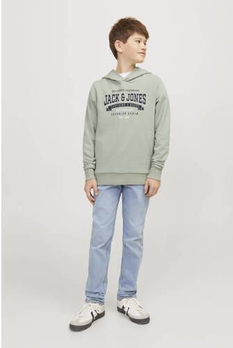 Jack & jones JUNIOR hoodie JJELOGO met tekst pistache groen Sweater Tekst 176 - Foto 3