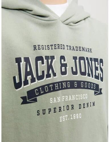 Jack & jones JUNIOR hoodie JJELOGO met tekst pistache groen Sweater Tekst 176