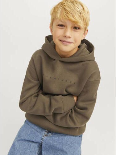 Jack & jones JUNIOR hoodie JJESTAR met logo bruin Sweater Tekst 164 - Foto 4
