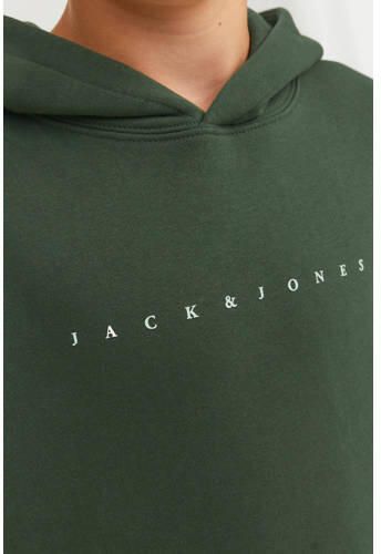 Jack & jones JUNIOR hoodie JJESTAR met logo donkergroen Sweater Logo 116 - Foto 4