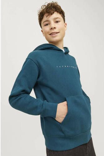 Jack & jones JUNIOR hoodie JJESTAR met logo petrol Sweater Groen Tekst 152 - Foto 2