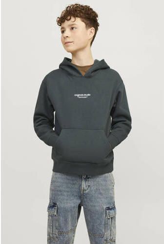 Jack & jones JUNIOR hoodie JORVESTERBRO met tekst diep donkergroen Sweater 140