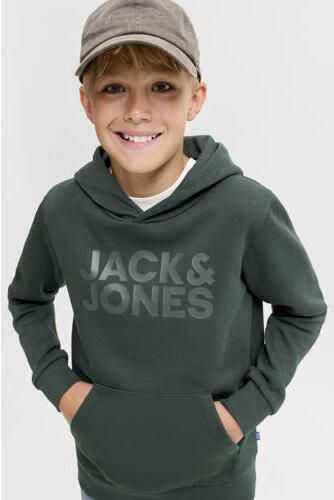 JACK & JONES JUNIOR hoodie met logo donkergroen Sweater Logo
