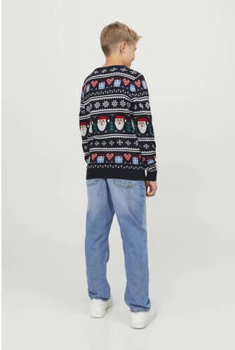 Jack & jones JUNIOR kersttrui JORFESTIVE met all over print donkerblauw Jongens Gerecycled katoen Ronde hals 152 - Foto 3