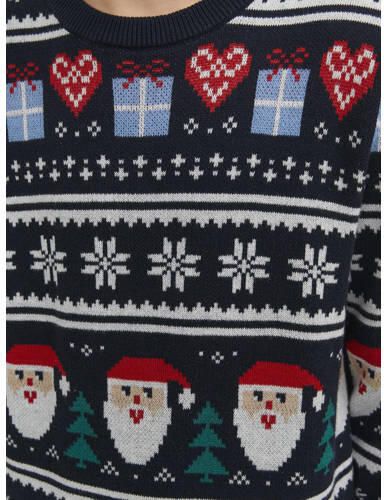 Jack & jones JUNIOR kersttrui JORFESTIVE met all over print donkerblauw Jongens Gerecycled katoen Ronde hals 152 - Foto 2