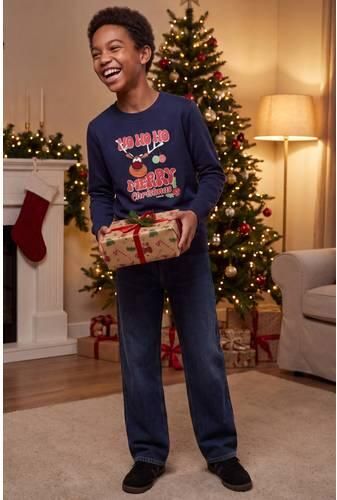 JACK & JONES JUNIOR kersttrui met print donkerblauw Sweater Printopdruk - Foto 2