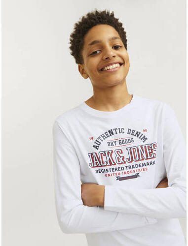 Jack & jones JUNIOR longsleeve JJELOGO met logo wit Jongens Katoen Ronde hals 140