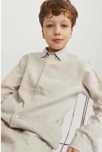 Jack & jones JUNIOR overhemd JJELINEN BLEND beige Jongens Katoen Klassieke kraag 152