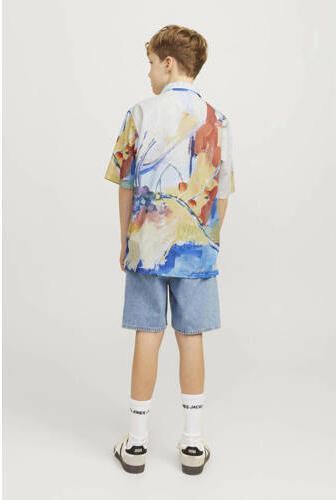 Jack & jones JUNIOR overhemd JORLANDSCAPE met all over print blauw multicolor Jongens Katoen Klassieke kraag 140