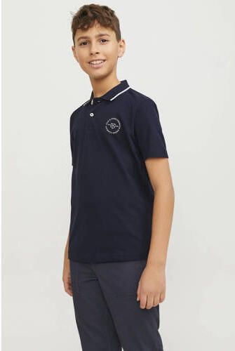 Jack & jones JUNIOR polo JPRBLUSHIELD met printopdruk marine Blauw Jongens Katoen Polokraag 164