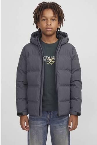 JACK & JONES JUNIOR pufferjas donkergrijs Jongens Polyester Capuchon